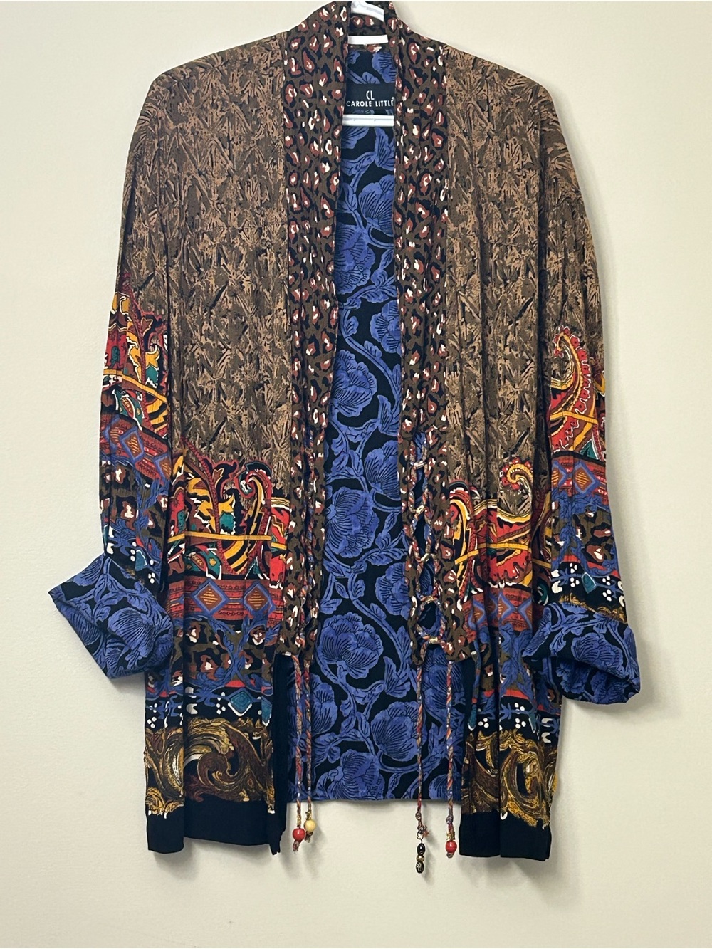 Vintage Carole Little Mixed-Print Whimsigoth Lace Up Jacket Boho Maximalist OS